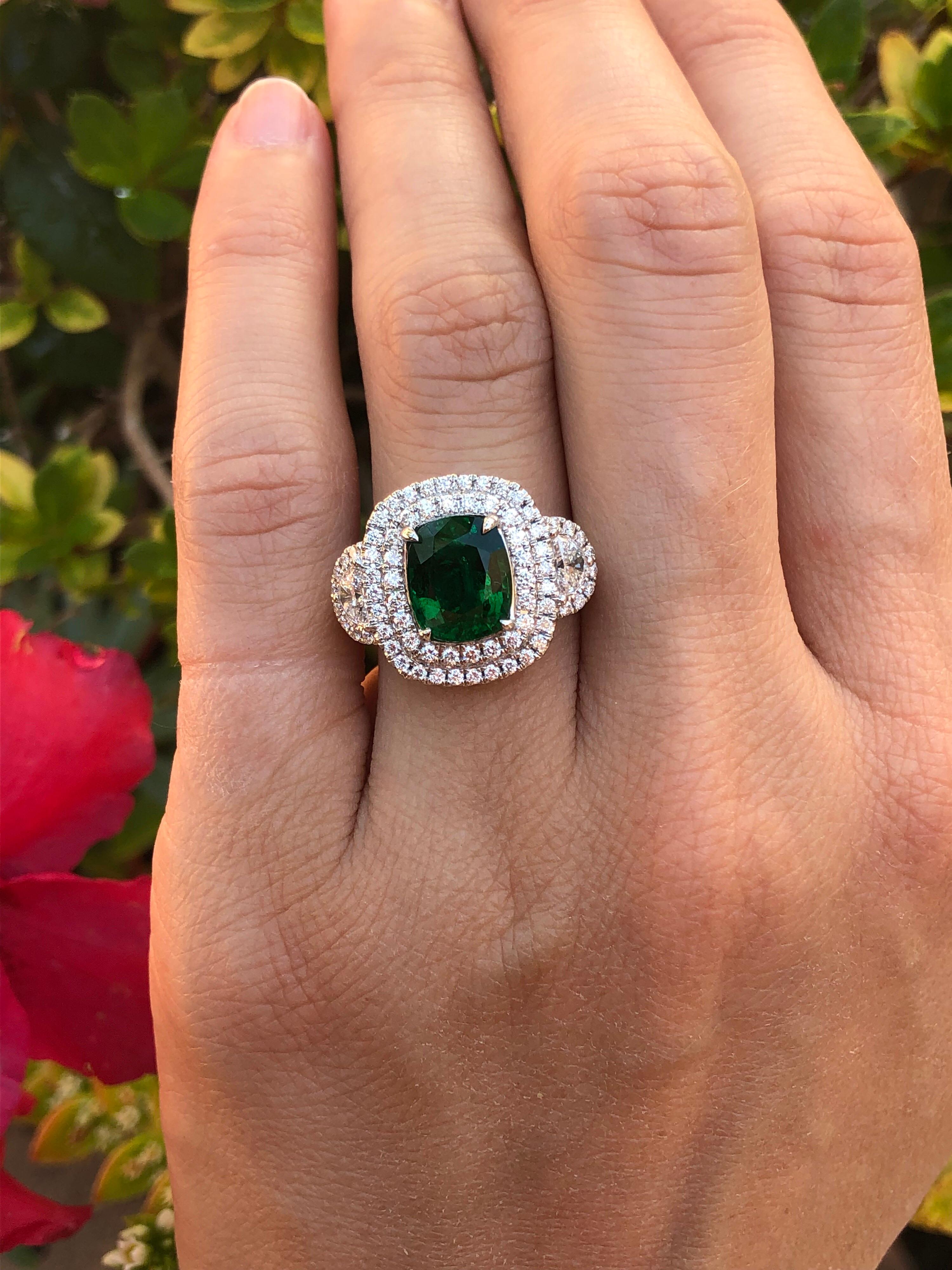 Emerald Ring 2.77 Carat Cushion Cut 3