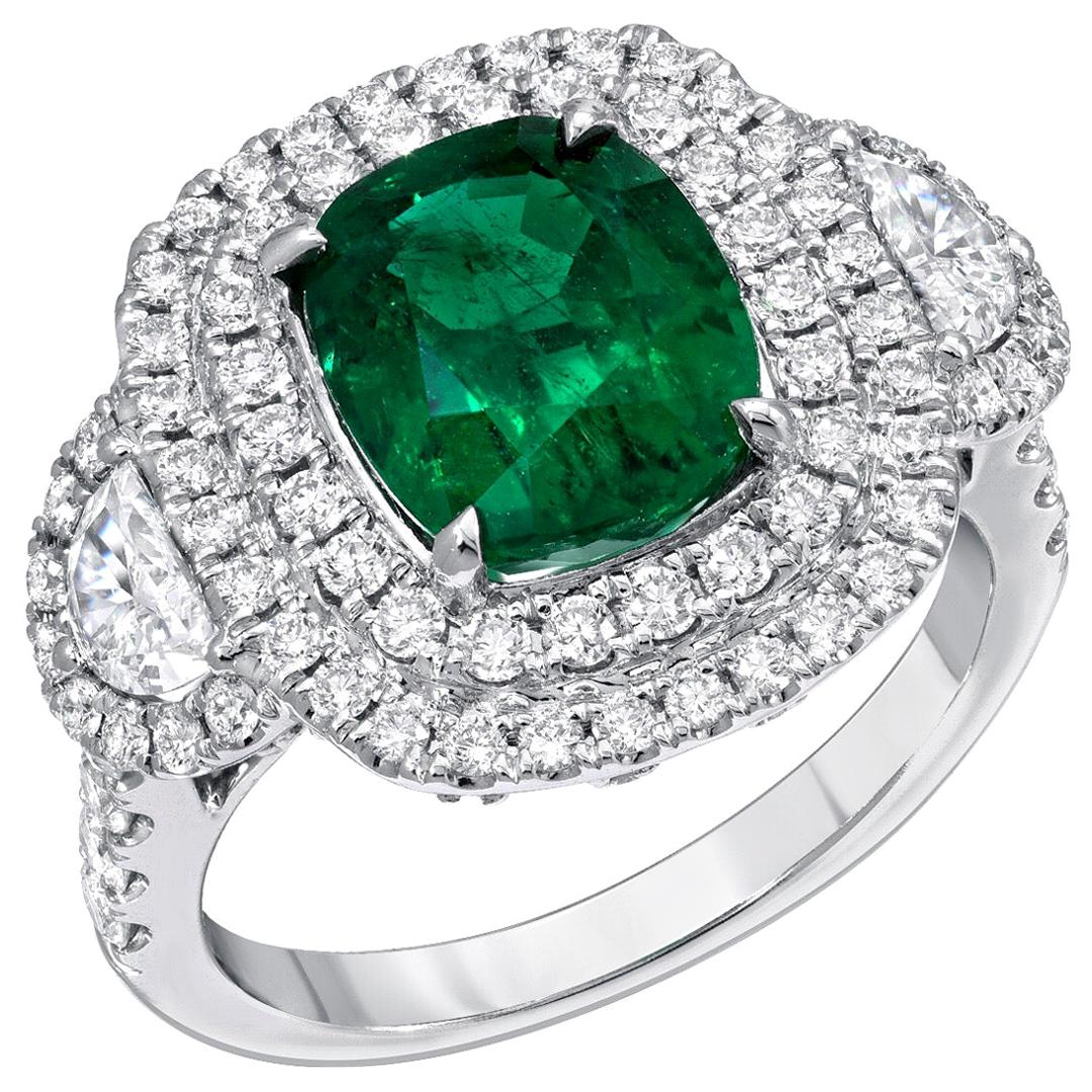 Emerald Ring 2.77 Carat Cushion Cut