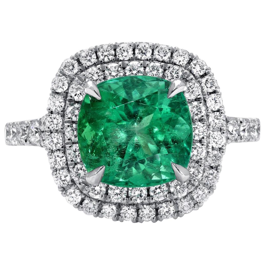 Colombian Emerald Ring Cushion Cut 2.82 Carats