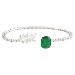 Bracelet en or blanc 18 carats avec émeraude taille coussin et diamant taille rose
