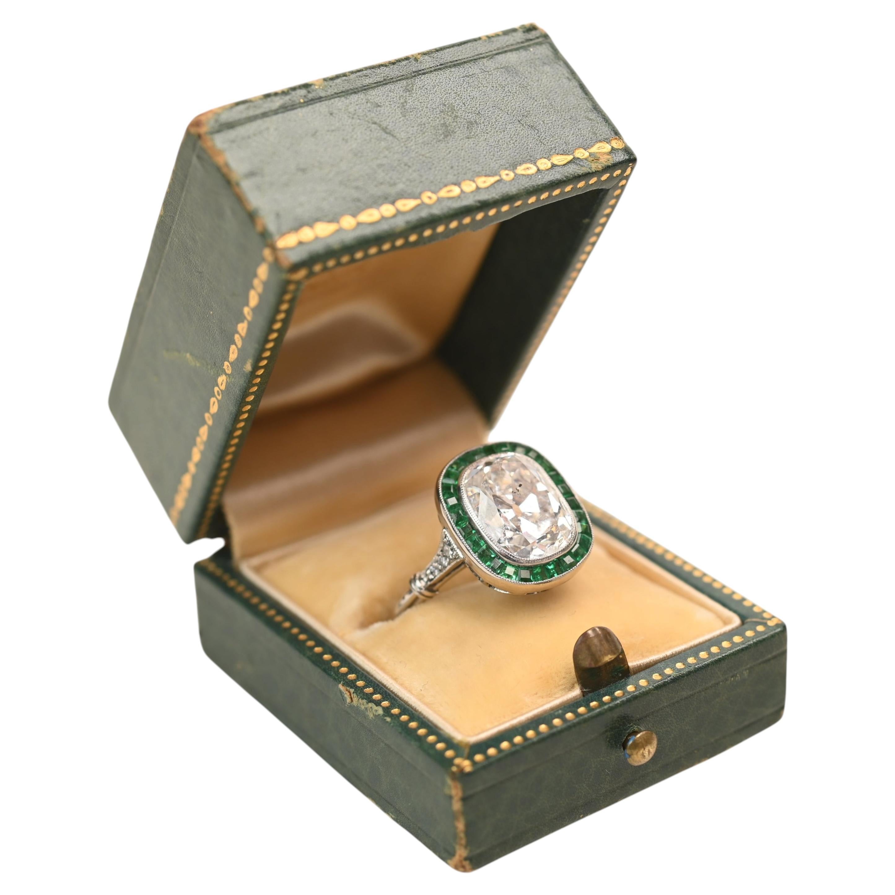 Cushion Cut Engagement Ring. GIA 4.30ct Diamond J I2 Emerald Halo Platinum Ring