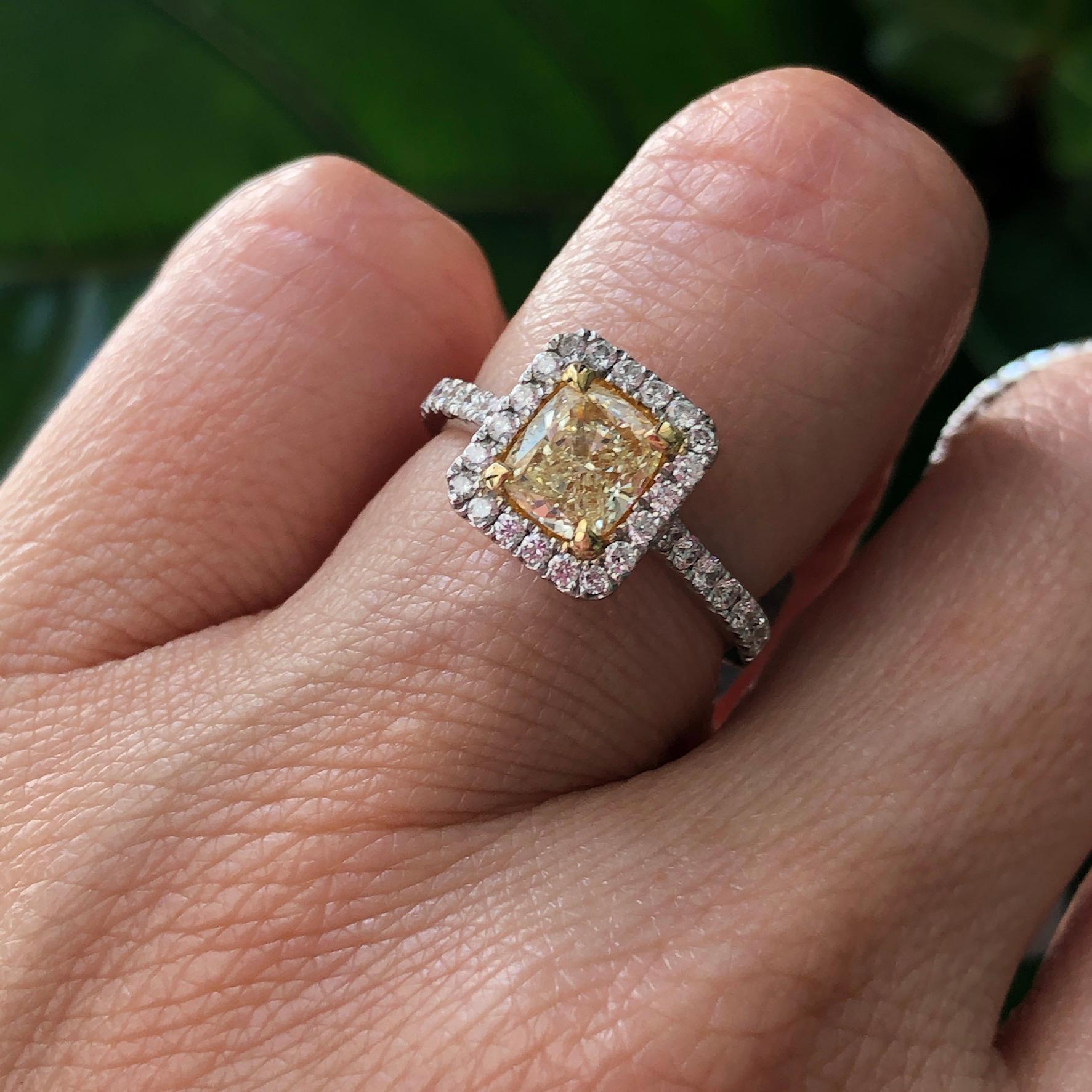 Cushion Cut Fancy Intense Yellow Diamond Engagement Ring 5