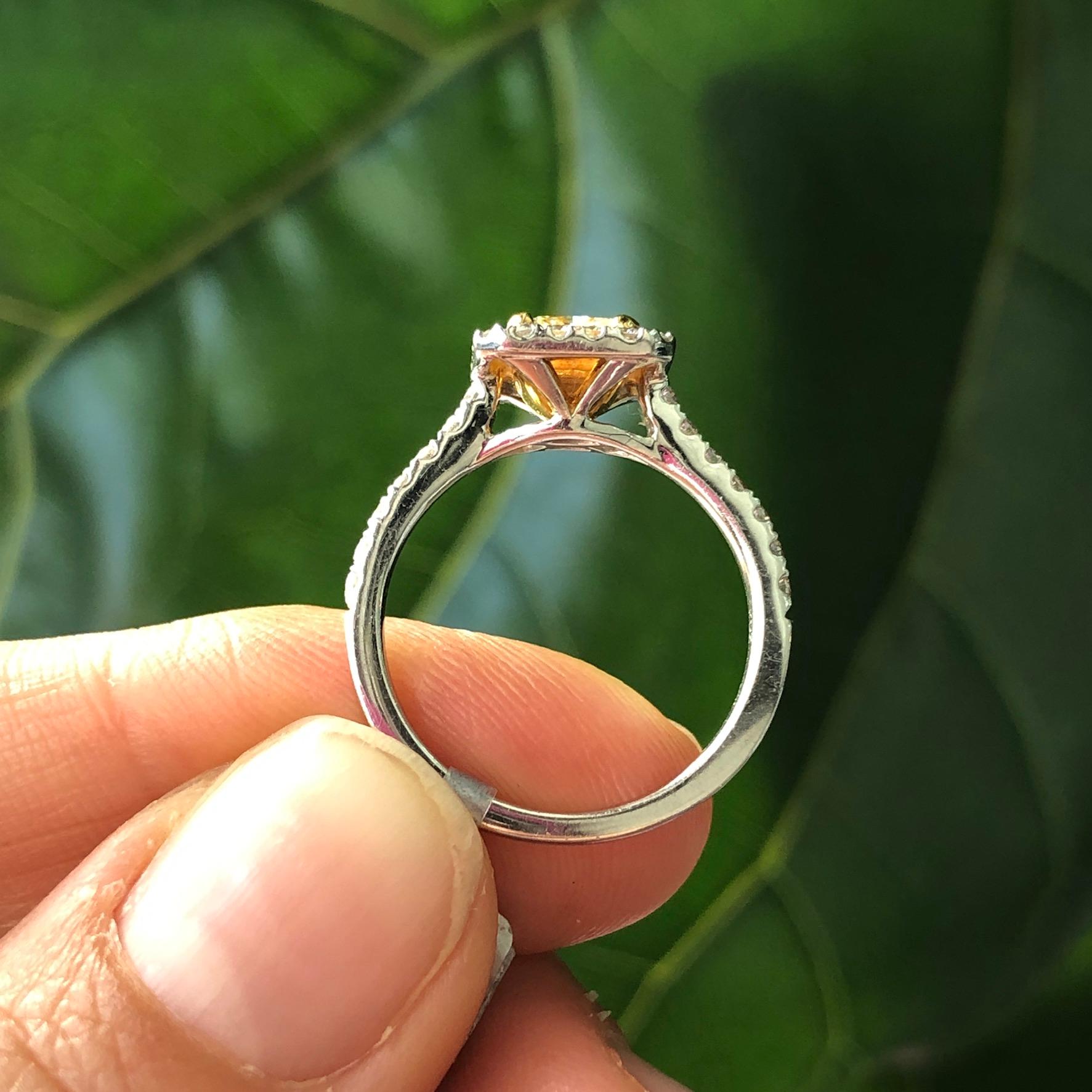 Women's or Men's Cushion Cut Fancy Intense Yellow Diamond Engagement Ring