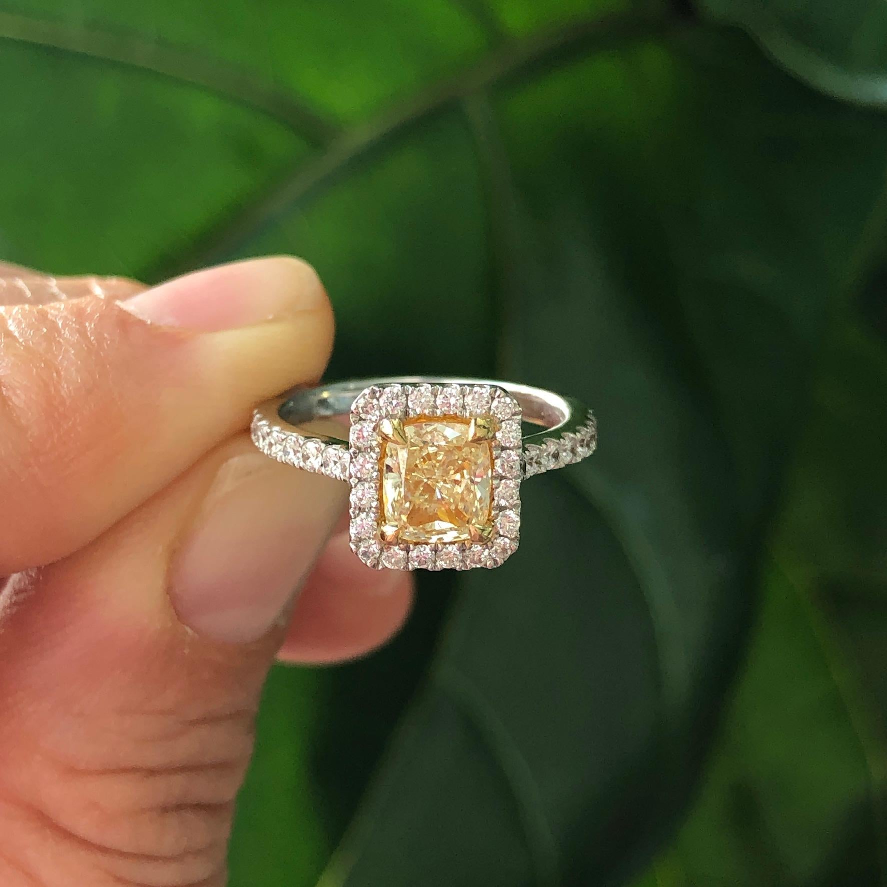 Cushion Cut Fancy Intense Yellow Diamond Engagement Ring 1