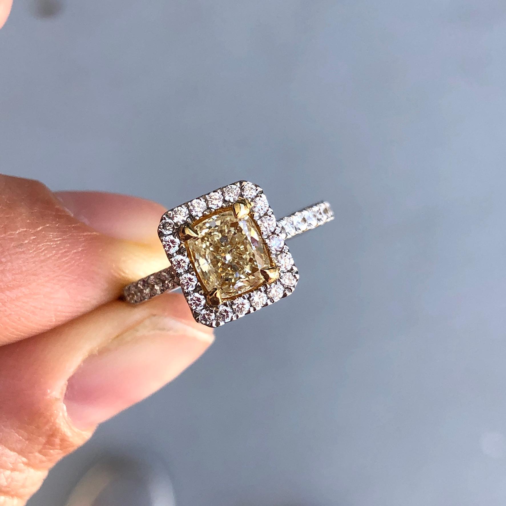 Cushion Cut Fancy Intense Yellow Diamond Engagement Ring 2