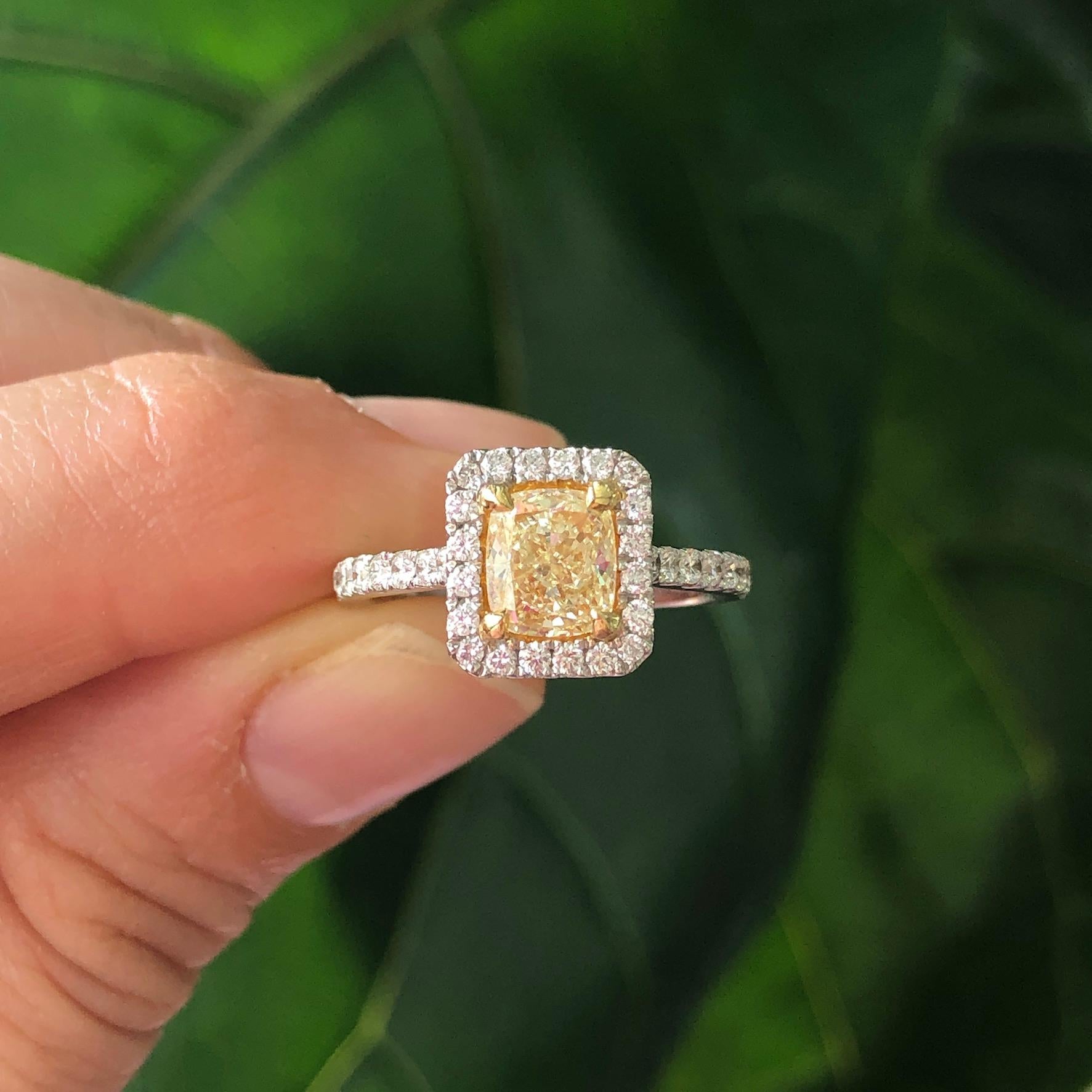 Cushion Cut Fancy Intense Yellow Diamond Engagement Ring 3