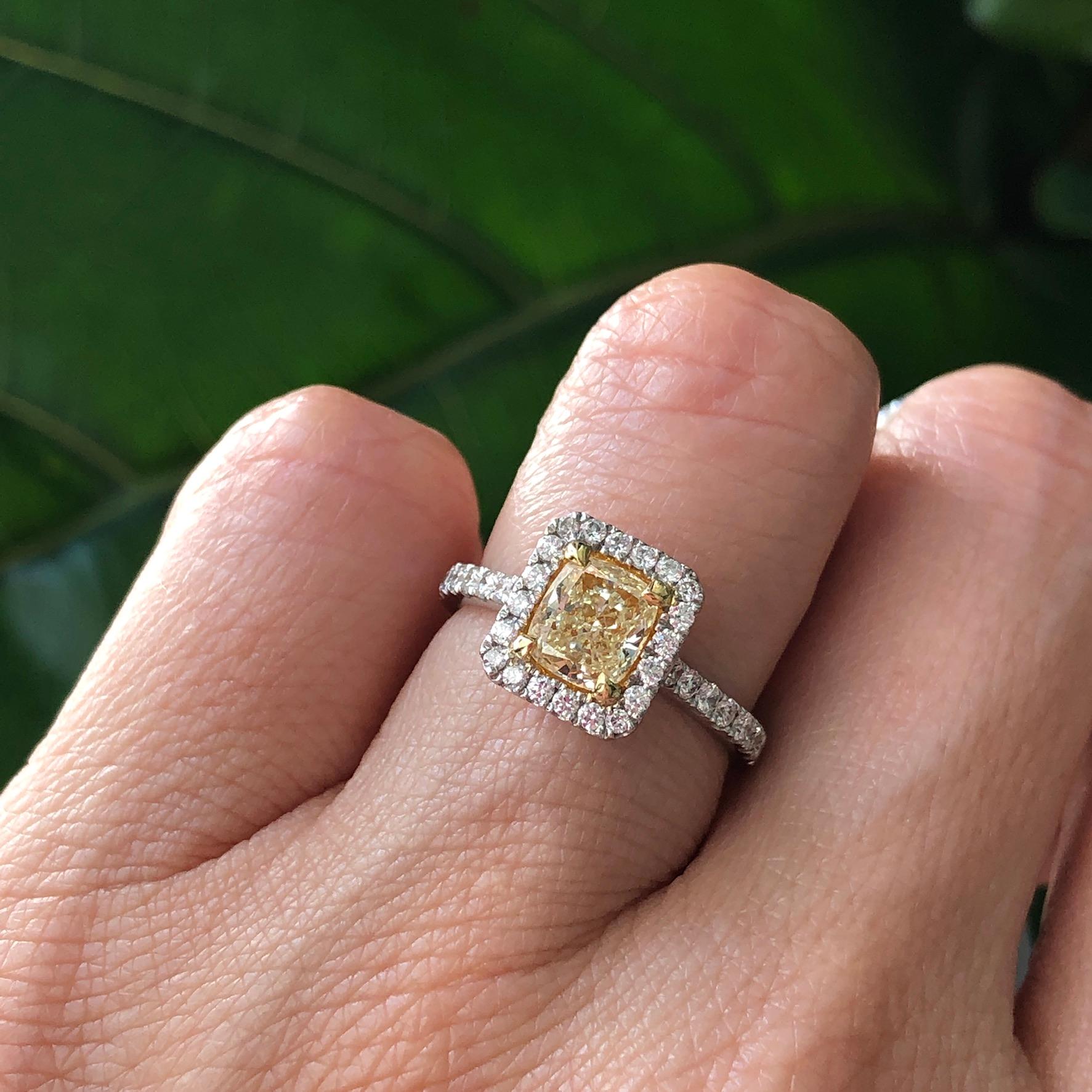 Cushion Cut Fancy Intense Yellow Diamond Engagement Ring 4