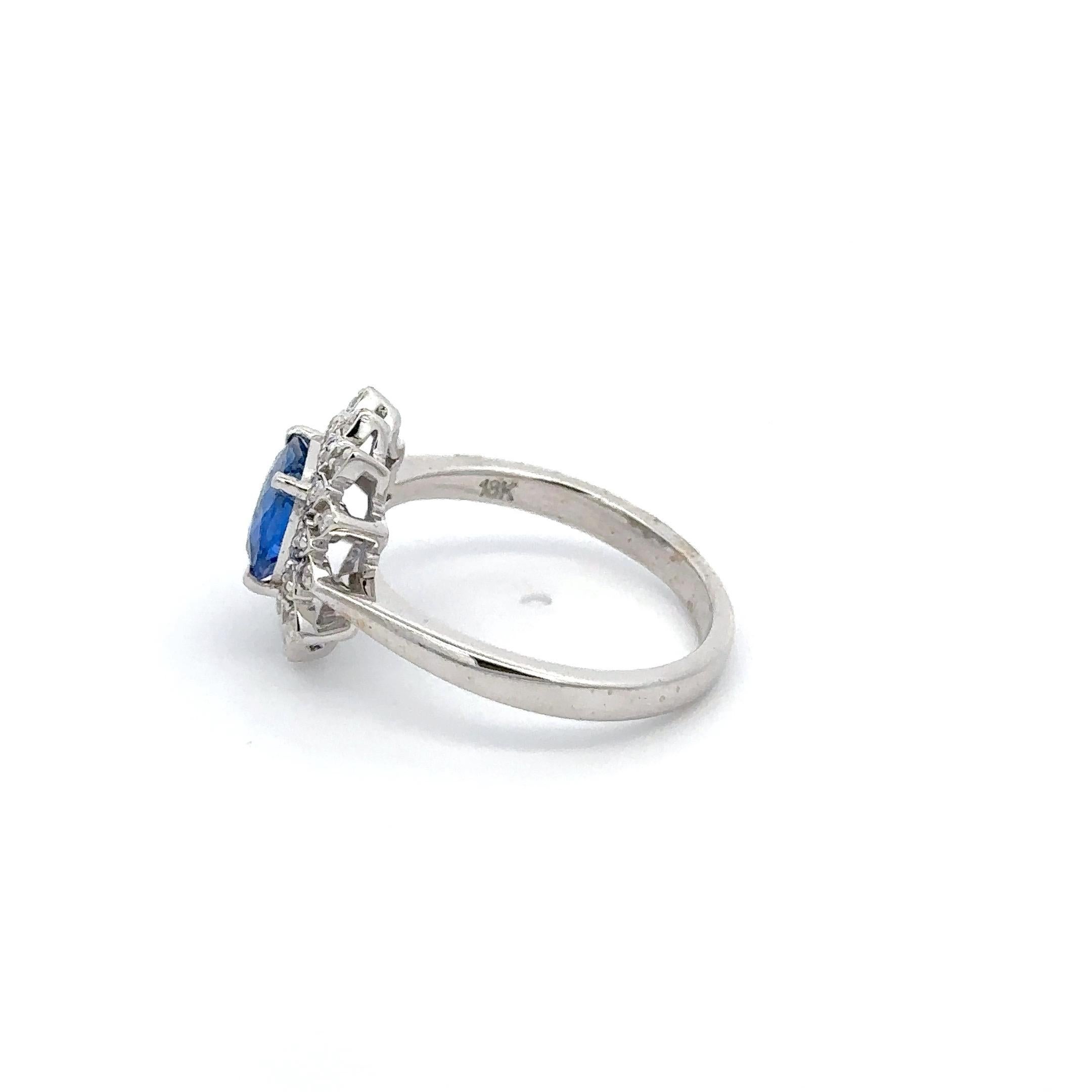 For Sale:  Genuine Blue Sapphire Halo Diamond Engagement Ring 18k Solid White Gold 3