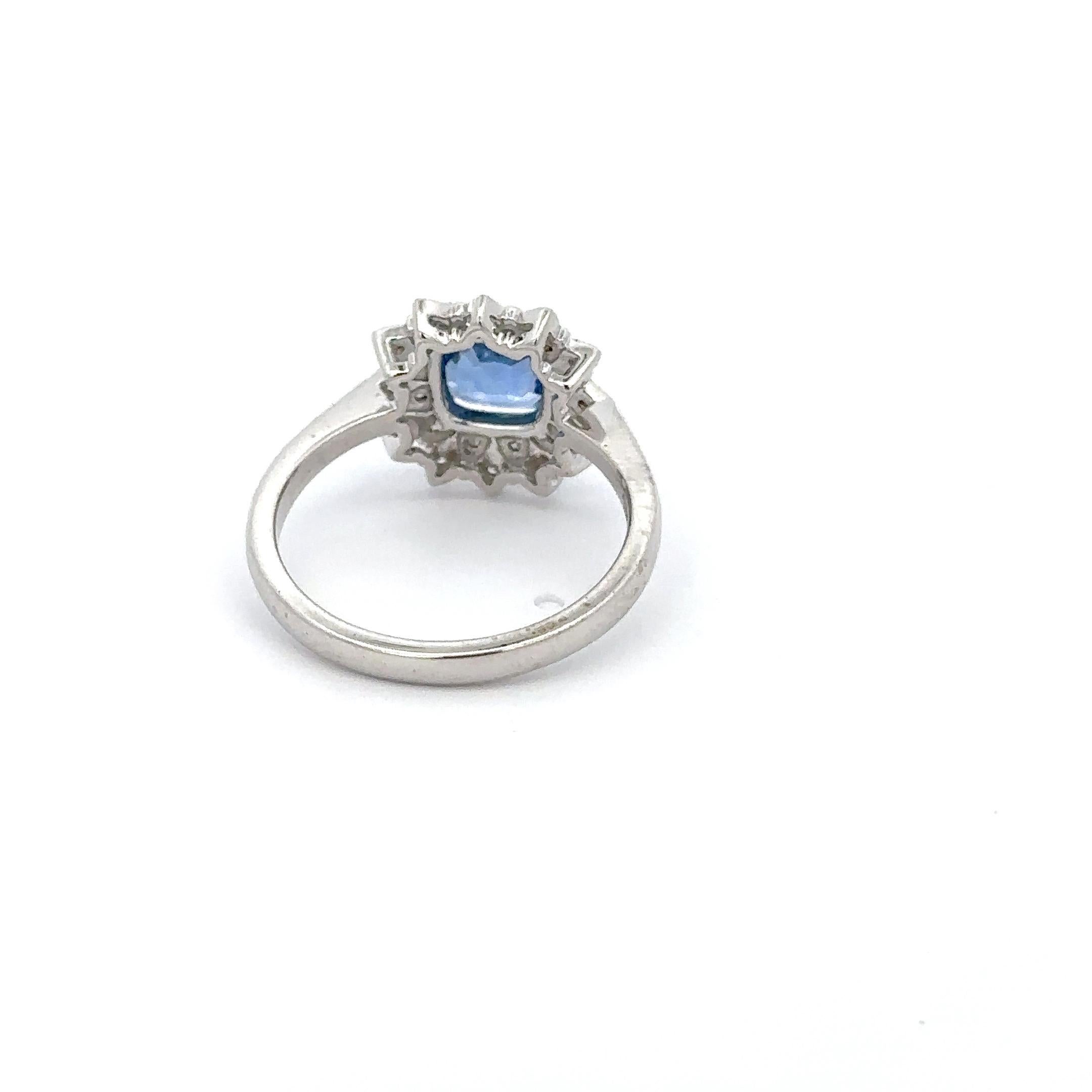 For Sale:  Genuine Blue Sapphire Halo Diamond Engagement Ring 18k Solid White Gold 5