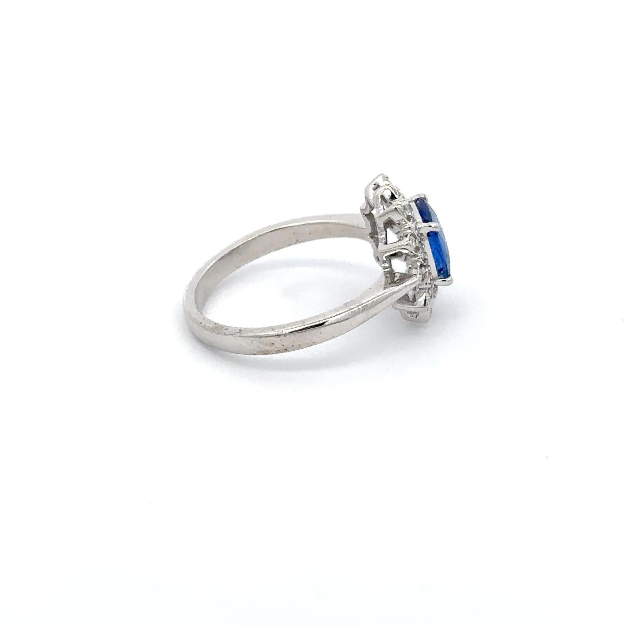 For Sale:  Genuine Blue Sapphire Halo Diamond Engagement Ring 18k Solid White Gold 7