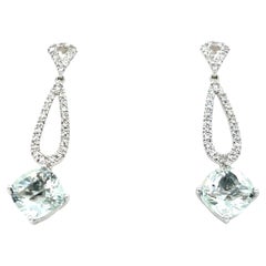 Cushion Cut Prasiolite and Diamond Earrings in 18K Gold