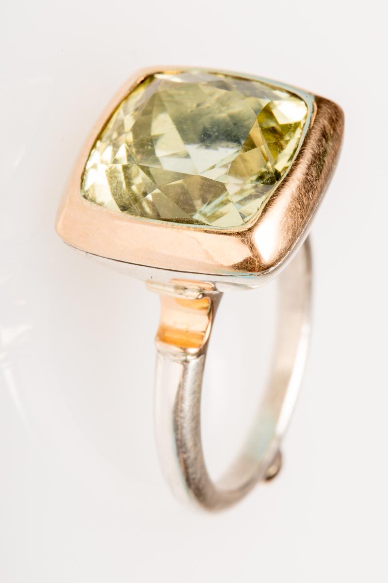 Women's or Men's Green Aquamarine in 18 Karat Gold and Sterling Silver Cocktail Ring