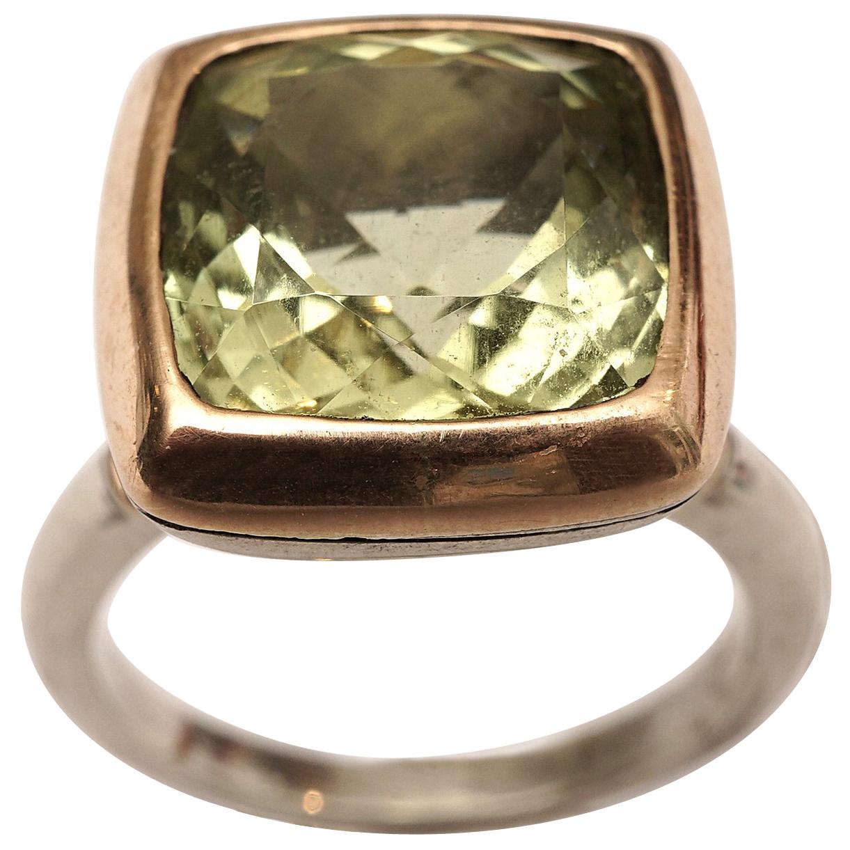 Green Aquamarine in 18 Karat Gold and Sterling Silver Cocktail Ring