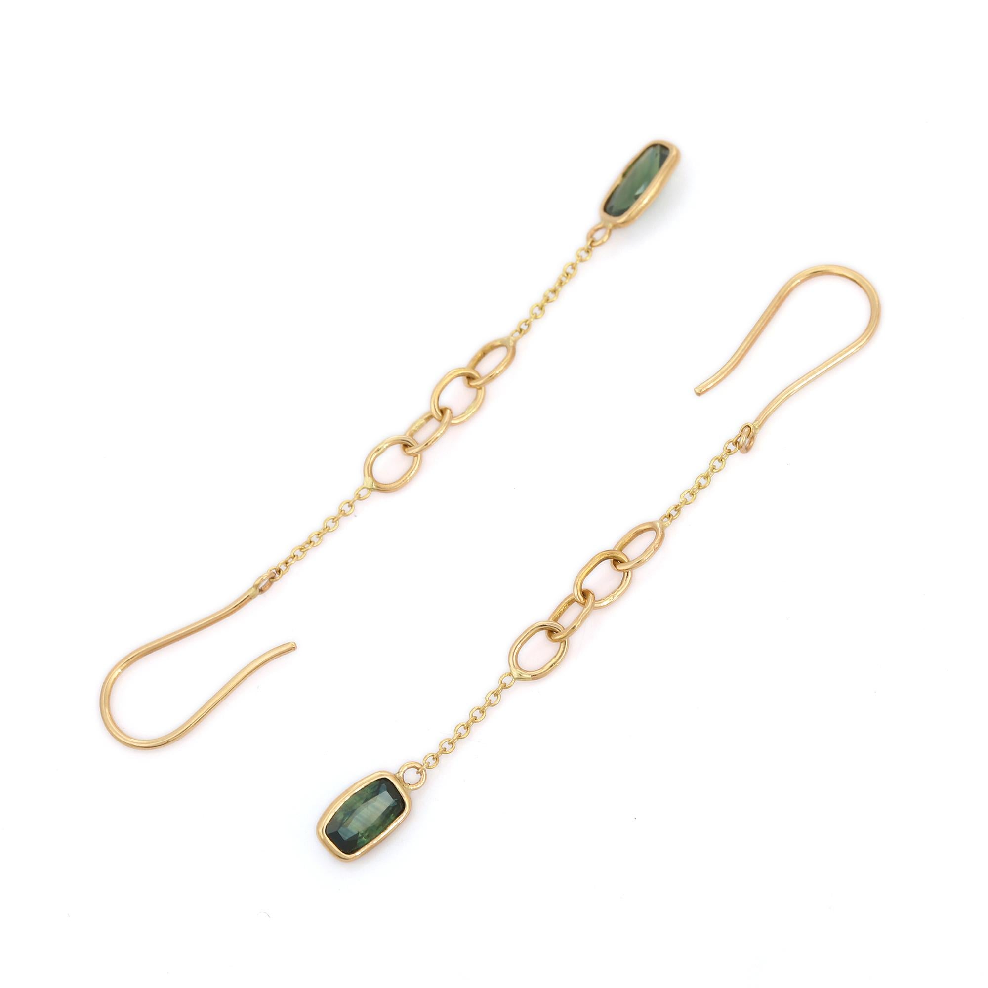You shall need green sapphire dangle earrings to make a statement with your look. These earrings create a sparkling, luxurious look featuring cushion cut gemstone.
If you love to gravitate towards unique styles, this piece of jewelry is perfect for