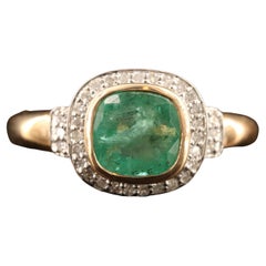 Cushion Cut Halo Emerald Engagement Ring, - Diamond Ring, 18K Gold