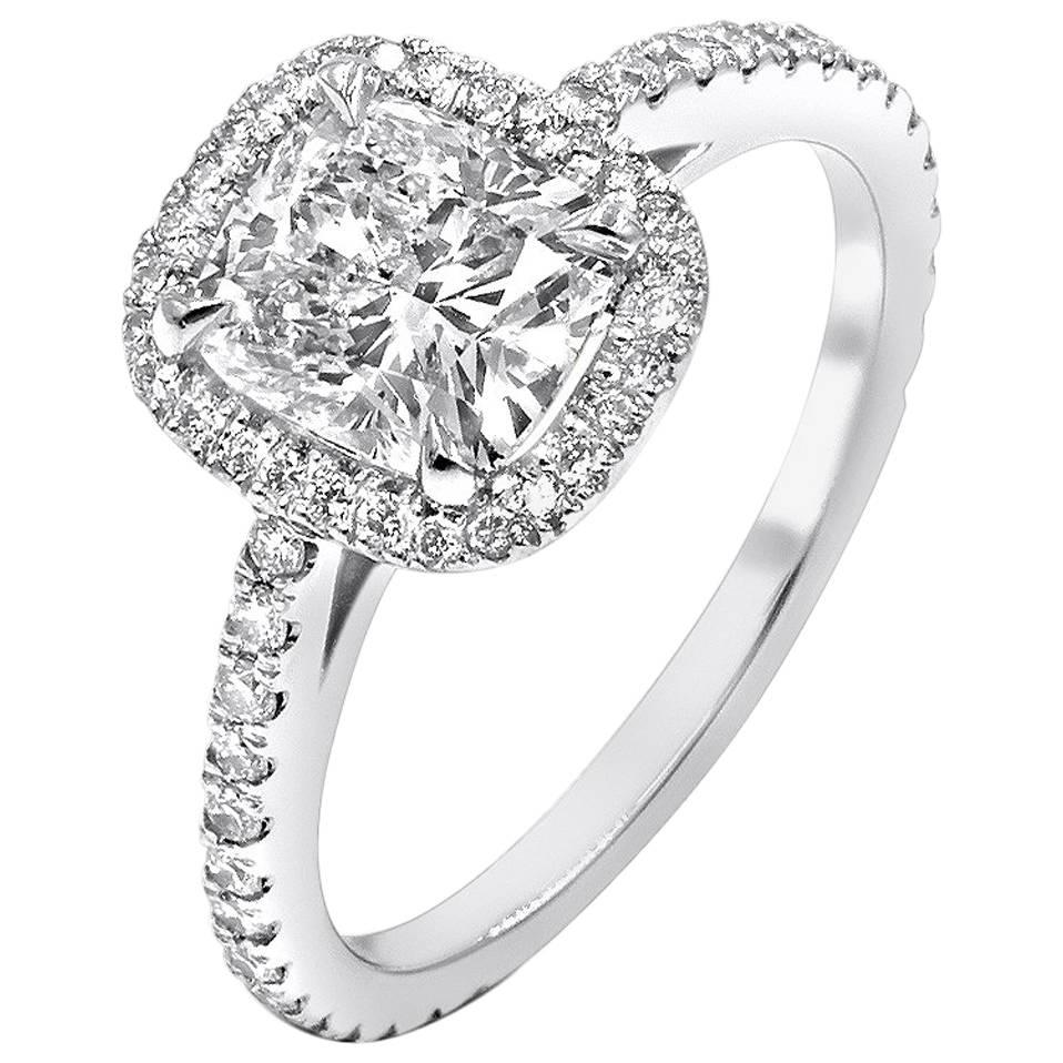 Cushion Cut Halo Engagement Ring For Sale