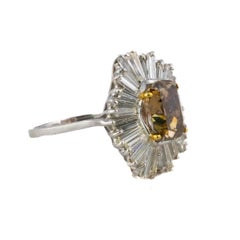 Cushion Cut Light Brown Diamond and Baguette Diamond Halo Ballerina Ring