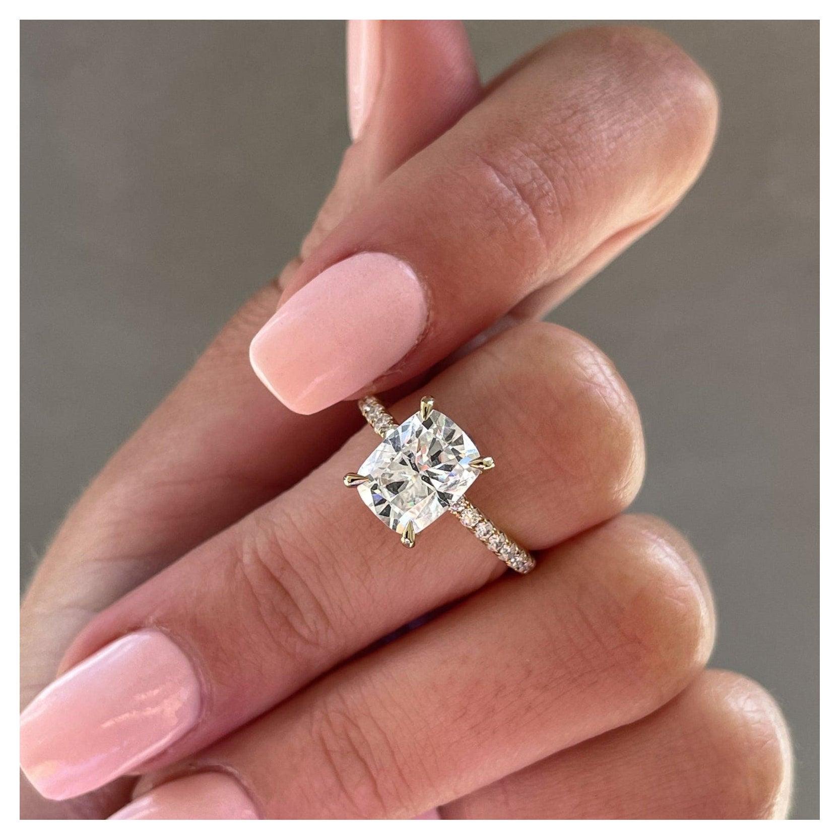 Cushion Cut Moissanite Engagement Ring 925 Sterling Silver Solitaire Ring Gift.