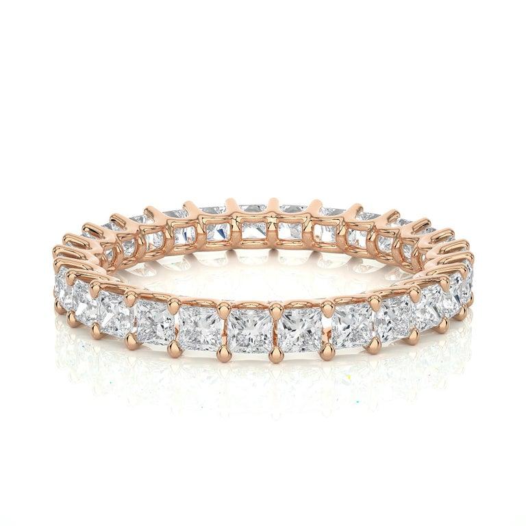 For Sale:  Cushion Moissanite Eternity Band Gift for Mom Ring in Rose Gold Plated Silver 7