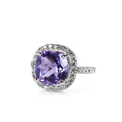 Cushion Cut Natural Amethyst Gemstone Ring