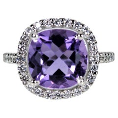 Cushion Cut Natural Amethyst Gemstone Ring
