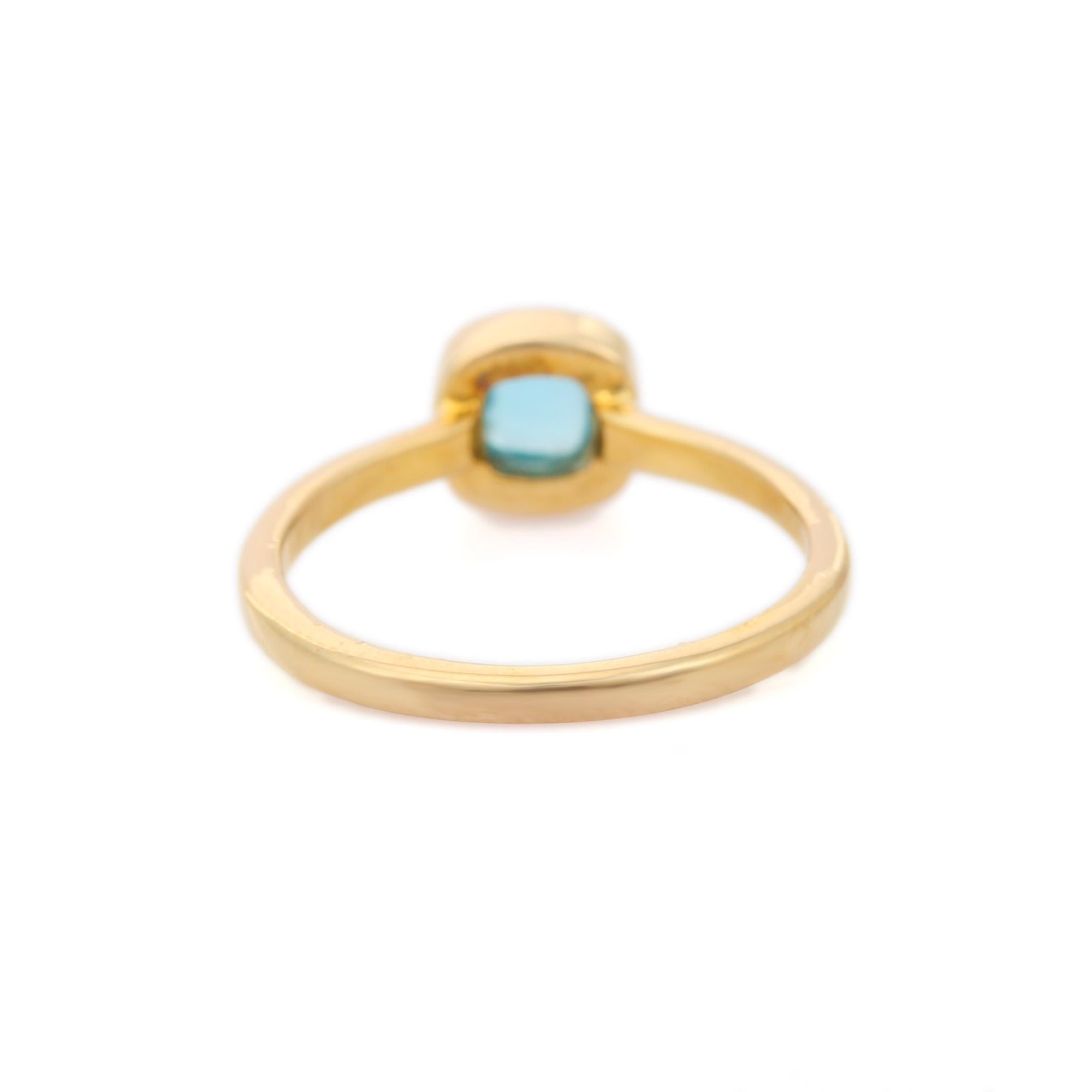 For Sale:  Cushion Cut Natural Aquamarine Gemstone Ring in 14K Yellow Gold 5