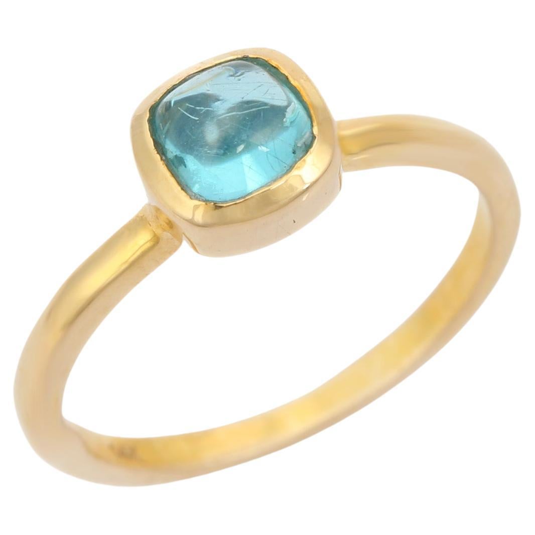 For Sale:  Cushion Cut Natural Aquamarine Gemstone Ring in 14K Yellow Gold