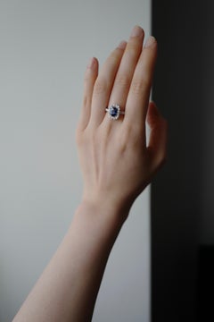 Cushion Cut Natural Burma Blue Sapphire Diamond Halo Engagement Ring White Gold