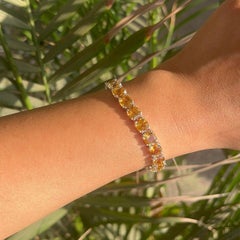 Cushion Cut Natural Citrine Gemstone Unisex Tennis Bracelet in 925 Silver
