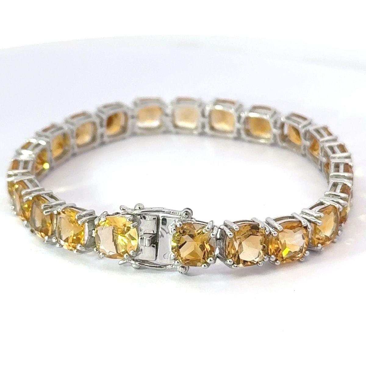 Cushion Cut Natural Citrine Gemstone Unisex Tennis Bracelet in 925 Silver For Sale 1
