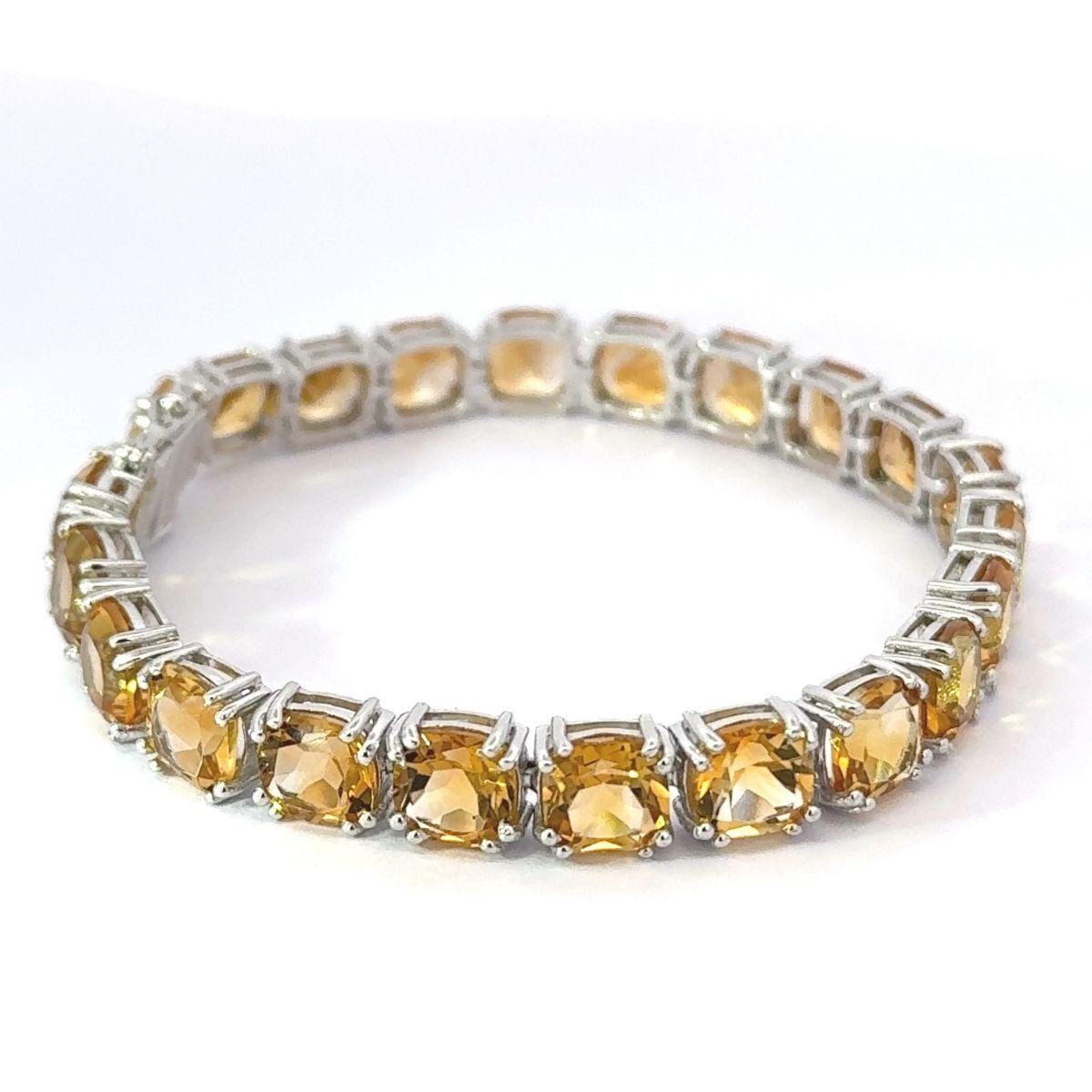 Cushion Cut Natural Citrine Gemstone Unisex Tennis Bracelet in 925 Silver For Sale 3