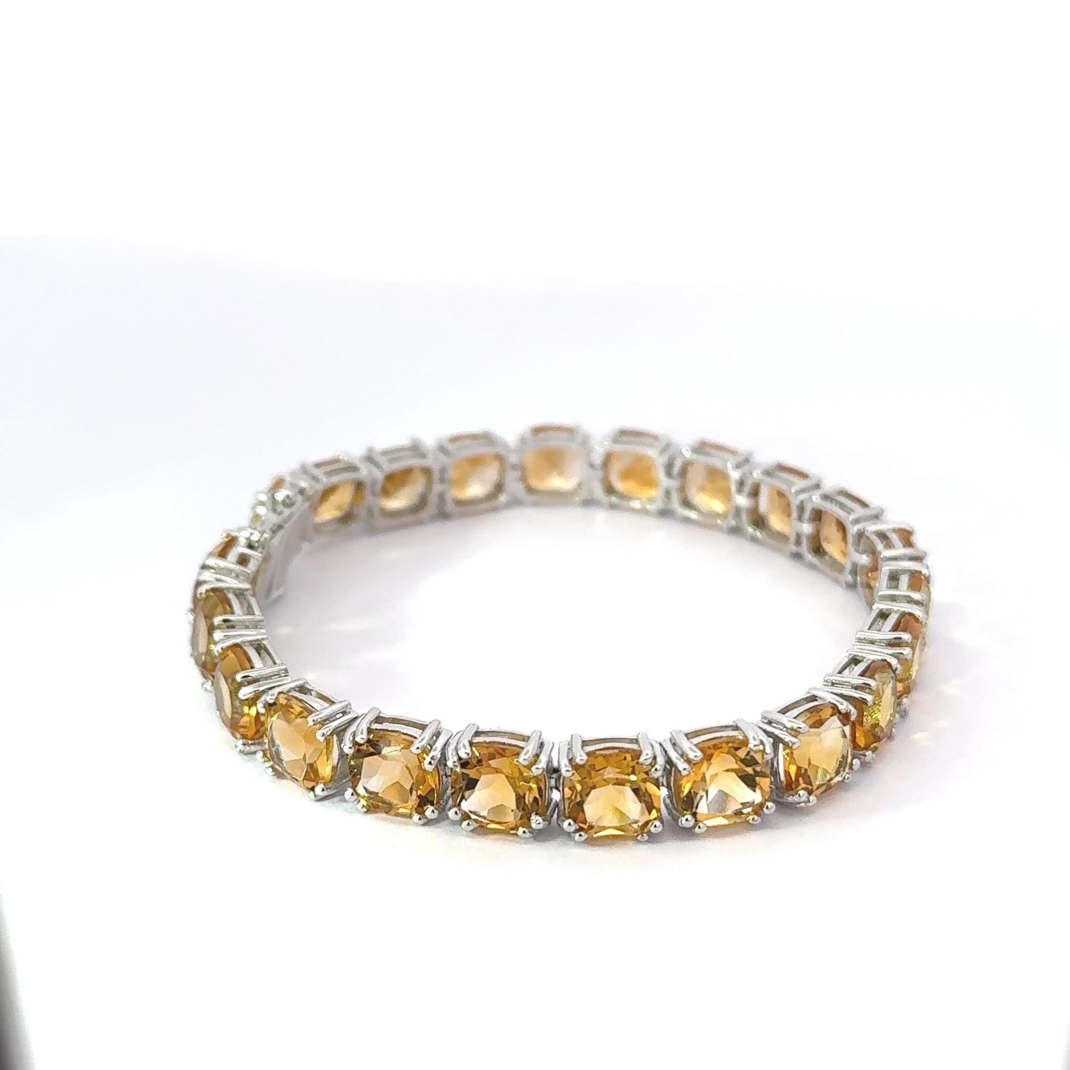 Cushion Cut Natural Citrine Gemstone Unisex Tennis Bracelet in 925 Silver For Sale 5