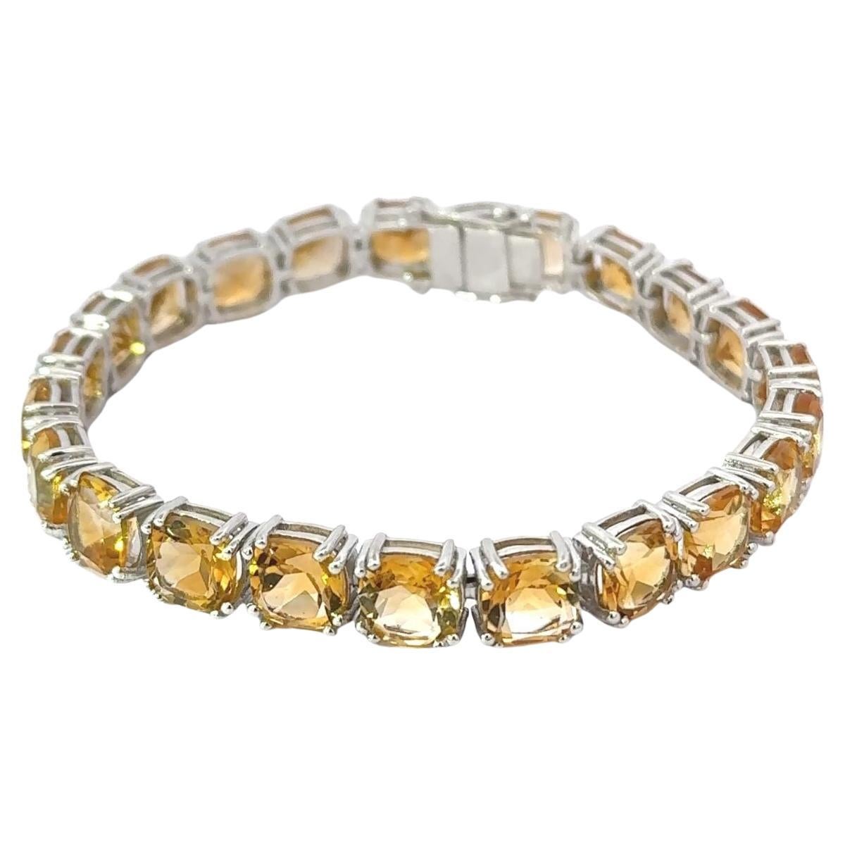 Cushion Cut Natural Citrine Gemstone Unisex Tennis Bracelet in 925 Silver For Sale