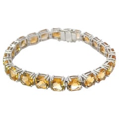 Cushion Cut Natural Citrine Gemstone Unisex Tennis Bracelet in 925 Silver