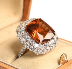 Citrine And Diamond Double Halo Ring. 13ct Cushion Cut Double Halo Platinum Ring