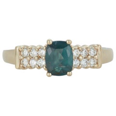 Cushion Cut Natural Color Change Alexandrite Diamond Ring Band 14 Karat Gold