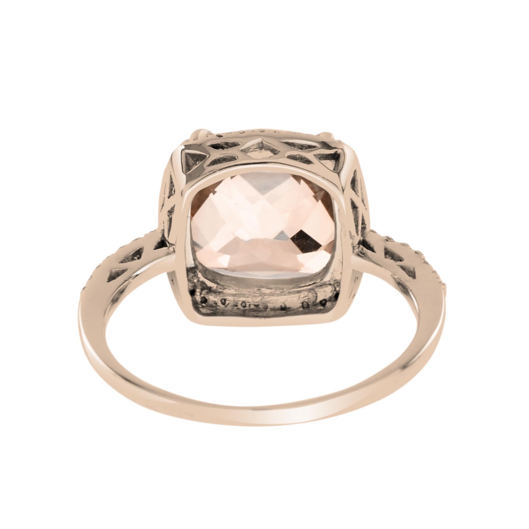 Women's Cushion Cut Peach Orange Morganite & Diamond Halo Engagement 18K Rose Gold Ring For Sale