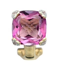 Cushion Cut Pink Mystic Topaz Earrings with Diamond Heart Prongs 14K Yellow Gold