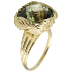 Cushion Cut Prasiolite & 18ct Yellow Gold Feather Ring