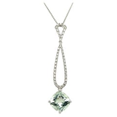 Cushion Cut Prasiolite and Diamond Pendant Necklace in 18k Gold