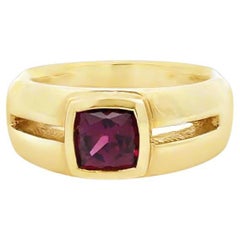 Cushion Cut Rhodolite Garnet and 14K Yellow Gold Ring