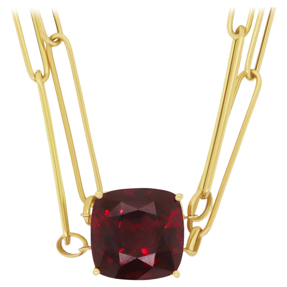 Collar de cadena de eslabones de granate rodolita talla cojín 14k amarillo italiano
