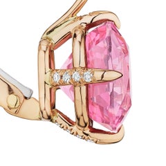 Cushion Cut Rose Pink Spinel Diamond Gold Drop Earrings