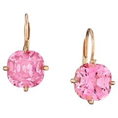 Cushion Cut Rose Pink Spinel Diamond Gold Drop Earrings