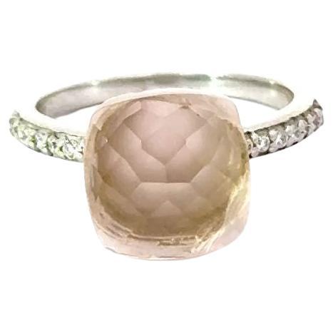 in vendita:  Anello con quarzo rosa tagliato a cuscino e zirconi Single Stone per la mamma in argento 925