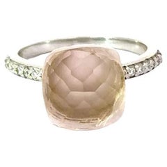 Cushion Cut Rose Quartz with Zircon Single Stone Ring for Women in 925 Silver