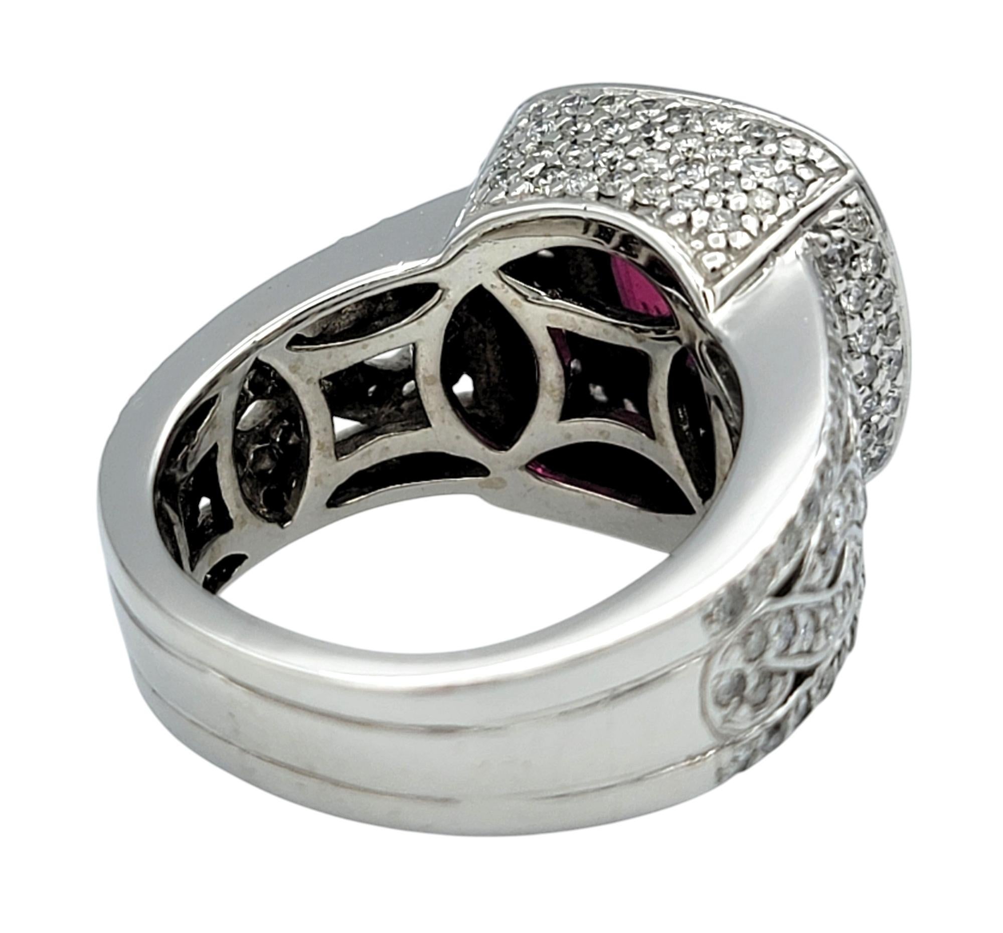 Women's Cushion Cut Rubellite Tourmaline and Diamond Halo Cocktail Ring in 14 Karat Gold For Sale