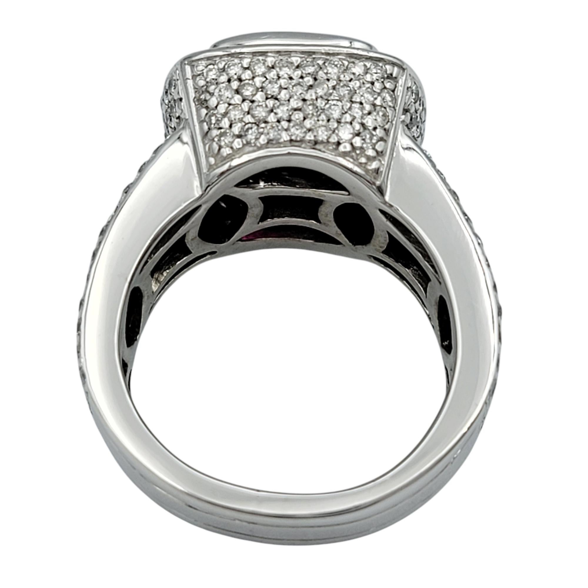 Cushion Cut Rubellite Tourmaline and Diamond Halo Cocktail Ring in 14 Karat Gold For Sale 1