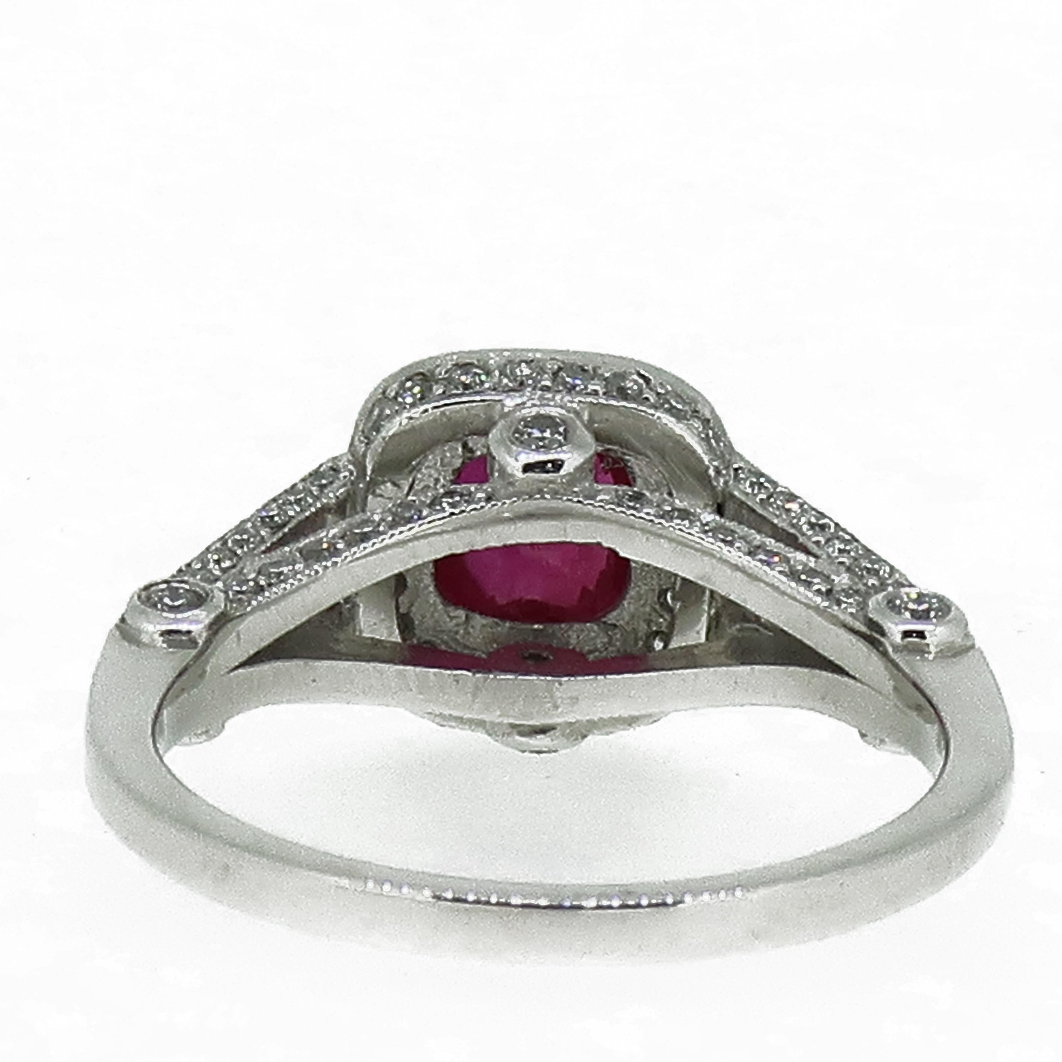 Cushion Cut Ruby and Diamond Cluster Ring 18 Karat White Gold In New Condition For Sale In East Grinstead, GB