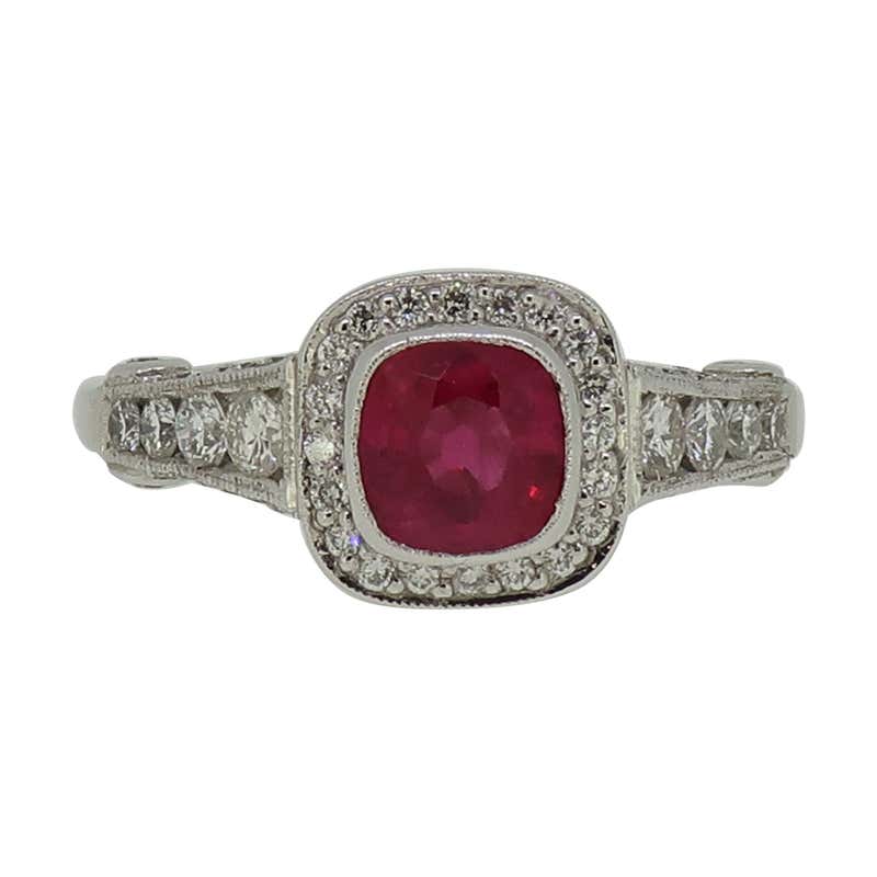 Cushion Cut Diamond Ring with Ruby Accents at 1stDibs | engagement ...
